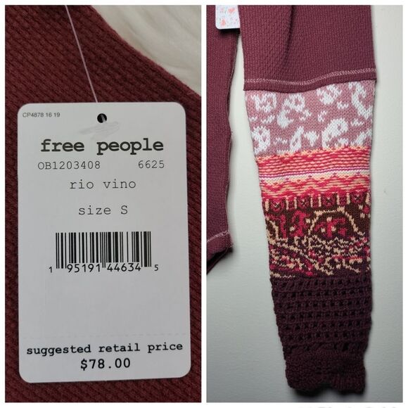 NWT|Free People In The Mix Red Cuff Long Sleeve Thermal Top, SMALL - Picture 8 of 8